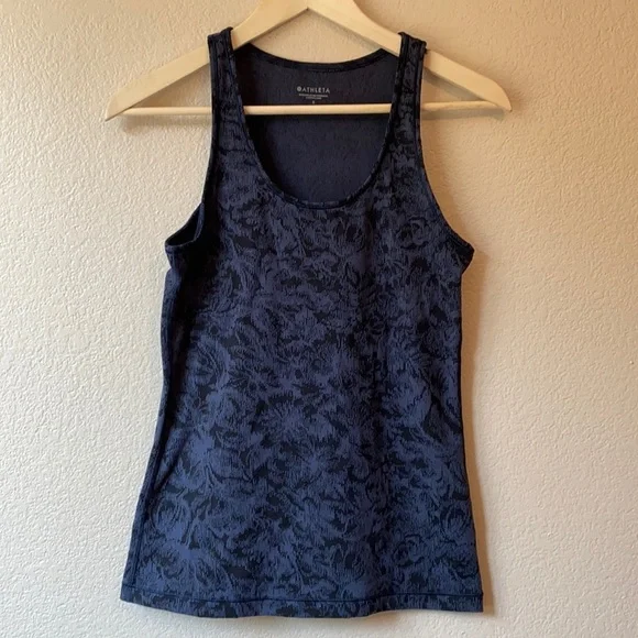 Athleta Tank Top Floral Navy and Black size small - Picture 2 of 9